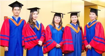  ??  ?? (From left) Edmond, Lesiah, Rosie, Jane and Rosline who are MEd graduates of 2015.