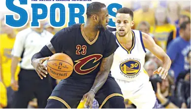  ??  ?? For the fourth consecutiv­e time, LeBron James of the Cleveland Cavaliers, left, and Stephen Curry of the Golden State Warriors will meet in the NBA Finals. Curry and Golden State have won two of those epic encounters. Two recent Game 7 showdowns...