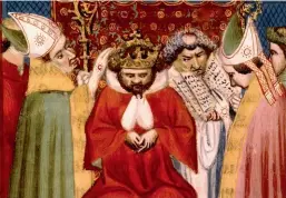  ??  ?? Photo du haut : Le gisant du roi Louis X, à Saint-Denis. 9 janvier 1317 – Le Couronneme­nt de Philippe V, roi de France de 1316 à 1322 ; miniature du xve siècle. Il est mort, de dysenterie, sans héritier mâle pour lui succéder.