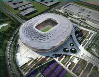  ?? FOTO: TT / NTB SCANPIX ?? Slik vil etter planen den nye Qatar Foundation Stadium se ut når VM starter i november 2022. Under byggeprose­ssen av VM-anleggene har mange arbeidere mistet livet.