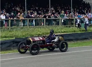  ?? ?? Neil Gough racing his 1911 Krit on the famous motor racing circuit at Goodwood. Picture: Rupert Toovey