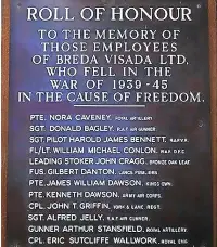  ?? ?? ● The roll of honour board for Breda Visada employees