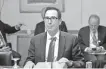  ?? AFP-Yonhap ?? U.S. Treasury Secretary Steven Mnuchin looks on during a meeting between the Finance Ministers and Central Bank Governors of the G7 nations during the IMF and World Bank Fall Meetings Oct. 17.