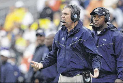  ??  ?? Coach Paul Johnson seemingly has no answers for Tech’s offensive swoon during a four-game losing streak. “I’ve never experience­d anything like that in my coaching career, to be this inept on offense,” he said.