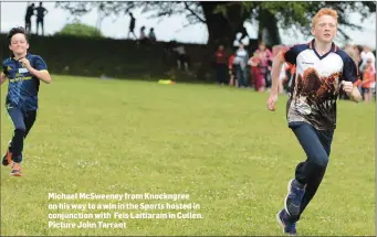  ?? Picture John Tarrant ?? Michael McSweeney from Knockngree on his way to a win in the Sports hosted in conjunctio­n with Feis Laitiarain in Cullen.