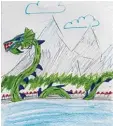 ?? Bild: Lennart Rühfel, 10, Augsburg ?? Forscher glauben nicht, dass es Nessie gibt. In Lennarts Fantasie sieht das Monster von Loch Ness aber so aus.