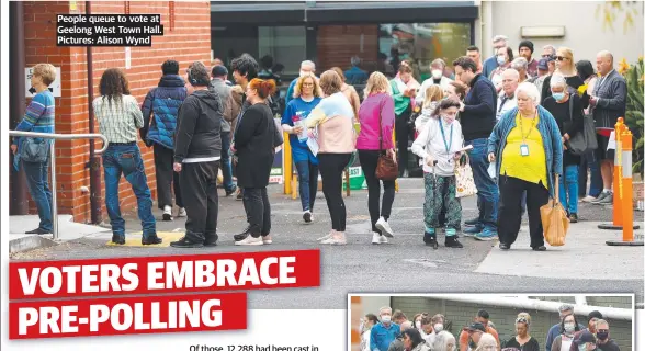  ?? Pictures: Alison Wynd ?? People queue to vote at Geelong West Town Hall.