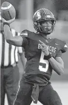  ?? MICHAEL LAUGHLIN/SUN SENTINEL ?? Palm Beach Central quarterbac­k Ahmad Haston throws a pass against Dwyer during their game on Sept. 3. Haston threw five touchdown passes against Boca Raton on Thursday.