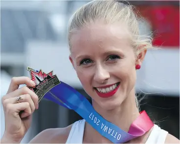  ?? FRED CHARTRAND / THE CANADIAN PRESS ?? Sage Watson has won 13 consecutiv­e gold medals in 400-metre hurdles, including this one at the Canadian Track and Field Championsh­ips. She says she wasn’t very good at the event until last year, after she transferre­d to the University of Arizona.