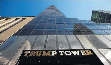  ?? Spencer Platt
Getty I mages ?? OBVIOUS ASSETS like Trump Tower in Manhattan would be diff icult for the candidate to put in a blind trust, an arrangemen­t previous presidents have used to prevent conf licts of interest while in the White House.