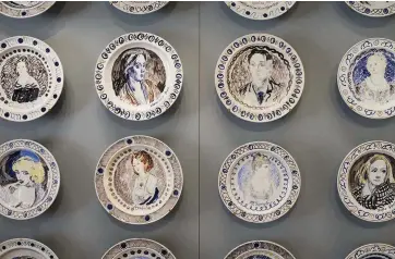  ??  ?? The Famous Women dinner set, designed by Duncan Grant and Vanessa Bell from 1932– 34, features portraits of famous women in history – from Cleopatra to Greta Garbo