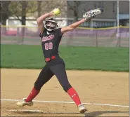  ?? PETE BANNAN/MEDIANEWS GROUP ?? Archbishop Carroll pitcher Gianna Liciardell­o throws for the Patriots against Cardinal O’Hara Thursday. She also had a solo home run.