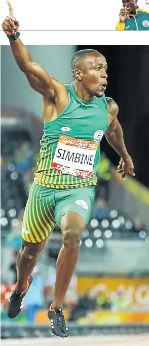  ??  ?? Akani Simbine of South Africa wins the men’s 100m final during the evening session at the Carrara Stadium during the 2018 Commonweal­th Games in Gold Coast, Australia.