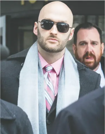  ?? ERROL MCGIHON / POSTMEDIA NEWS FILES ?? Ottawa Const. Daniel Montsion — above leaving court in February 2019 — was found not guilty on Tuesday of manslaught­er, aggravated assault and assault with a weapon.