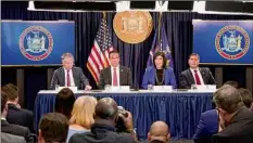  ?? Chang W. Lee / New York Times ?? In May 2018, Gov. Andrew M. Cuomo, second from left, announced his appointmen­t of a special prosecutor to investigat­e allegation­s of abuse and violence against women by Eric Schneiderm­an, the state’s former attorney general.