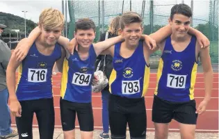  ??  ?? From left: Team Bath’s U 13 sprint stars Alex Knight, Dylan Stoneman, Byron Mander and Alec Davies