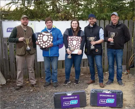  ??  ?? Peter Maxon, Vincent Doran, Zara Woofson (overall champion), Davin McCormack and Graham McCreddin at the prizegivin­g for the Flogas Perpetual Shield at Fingal Sporting Club, The Naul.