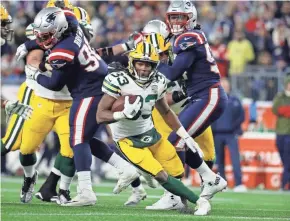  ?? ASSOCIATED PRESS ?? Running back Aaron Jones gives the Packers a legitimate threat on the ground, something the team didn’t have during the 2016 season.