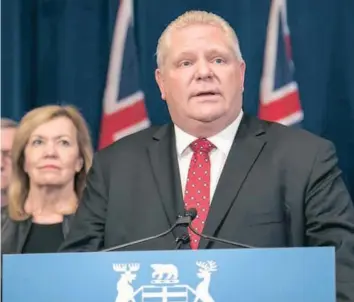  ?? —photo fournie ?? Le gouverneme­nt de l’Ontario a annoncé le weekend dernier le prolongeme­nt de l’état d’urgence sanitaire jusqu’au 23 avril. Ci-dessus, le premier ministre Doug Ford, flanquée de sa ministre de la Santé, Christine Elliott.