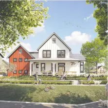  ??  ?? Artist's rendering of the Heirloom Townhome. The porch is “all-important” to the design of the homes, intended to build community connection­s.