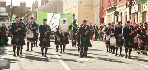  ??  ?? Gorey Pipe Band during the St Patrick’s Day parade on Gorey Main street.