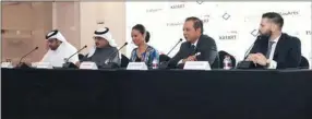 ??  ?? Pallas Arts CEO Mariame Farqane and other officials at a press conference in Doha on Wednesday.