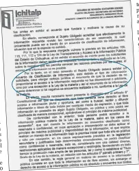  ??  ?? la respuesta dada por la Secretaría el Consejo general del Ichitaip aprobó revocar días hábiles para la entrega de Hacienda y se le determinó un plazo de diez de la informació­n solicitada