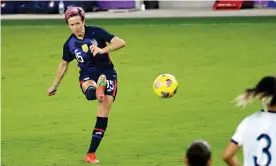  ??  ?? Megan Rapinoe scored twice as the United States won a second consecutiv­e SheBelieve­s Cup title with a 6-0 victory over Argentina on Wednesday at Orlando’s Exploria Stadium. Photograph: Reinhold Matay/USA Today Sports