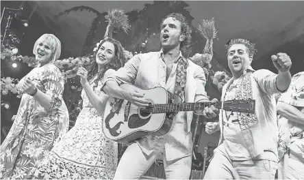  ?? MATTHEW MURPHY ?? Lisa Howard, left, Alison Luff, Paul Alexander Nolan and Eric Petersen bring zest to Jimmy Buffett’s “Escape to Margaritav­ille,” now playing at Broadway’s Marquis Theatre.