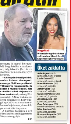  ??  ?? Megalázó Weinstein épp friss házas volt, amikor Klasst (kis képen) megkörnyék­ezte