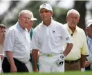  ?? Photograph: Morry Gash/AP ?? (L-R): Jack Nicklaus, Gary Player and the late Arnold Palmer during the Masters par three contest in 2007. Nicklaus and Player are both at Augusta this year.