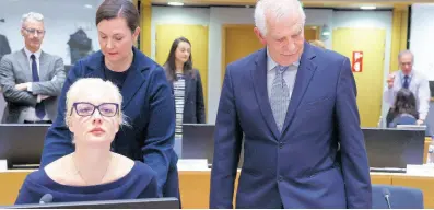  ?? AP ?? Yulia Navalnaya (left), widow of Russian opposition leader Alexei Navalny, takes her seat with European Union foreign policy chief Josep Borrell during a meeting of EU foreign ministers at the European Council building in Brussels yesterday.