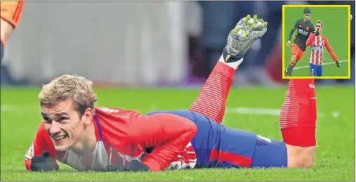  ??  ?? EN EL SUELO. Griezmann, en el suelo, en el encuentro del pasado domingo ante el Valencia.