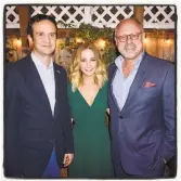  ?? Catherine Bigelow / Special to The Chronicle ?? British Consul General Andrew Whittaker (left), “Downton Abbey” actress Joanne Froggatt and Jonathan Moscone at Magic Flute restaurant.