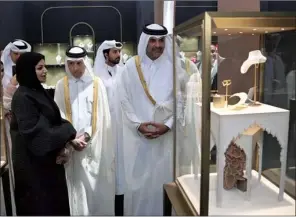  ?? ?? Prime Minister and Minister of Interior HE Sheikh Khalid bin Khalifa bin Abdulaziz Al Thani tours pavilions of Qatari and internatio­nal companies at Doha Jewellery & Watches Exhibition on Monday. PAGE 16