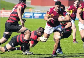  ?? PHOTO: LOGAN SAVOURY ?? Southland B blindside flanker Presley Tufuga in action in yesterday’s 4121 loss to Canterbury B at Rugby Park in Invercargi­ll.