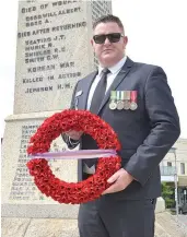  ??  ?? Warragul RSL acting president Ben Vahland prepares to lay a wreath at Warragul.