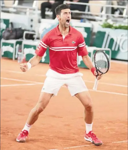  ??  ?? NEW KING? Novak Djokovic yesterday laid claim to being the new clay court king after his defeat of reigning champion Rafael Nadal but he will have to defeat Stefanos Tsitsipas in Sunday’s men’s singles final first in order to be crowned.