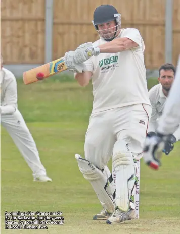  ??  ?? top innings: Ben Grange made 52 for Barlaston, but they were beaten by Porthill Park seconds in NSSCL Division Two.