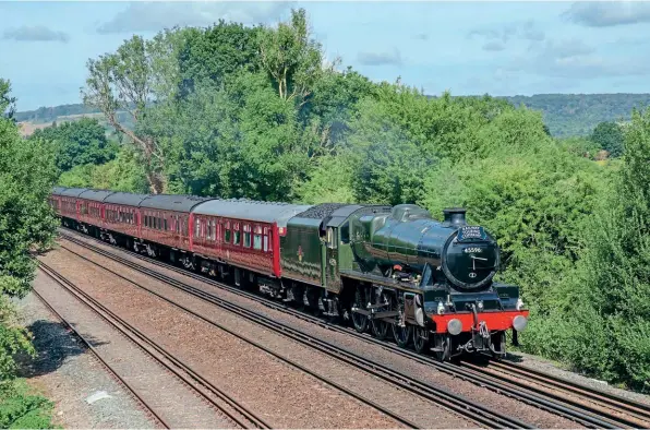  ?? PETER HOLLANDS ?? LMS Jubilee 4-6-0 No. 45596 Bahamas passing through the North Downs at Otford at the head of 1Z82, the Railway Touring Company’s ‘The Kentish Belle’ from London Victoria to Faversham and return on August 4.