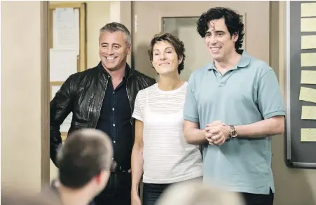  ??  ?? Matt LeBlanc as himself, Tamsin Greig as Beverly Lincoln and Stephen Mangan as Sean Lincoln in Episodes, Season 5.