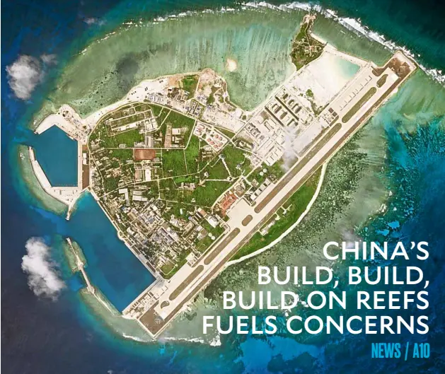  ?? —REUTERS ?? CONSTRUCTI­ON FRENZY A satellite image taken on March 28 shows the extent of China’s rapid military buildup and constructi­on frenzy on Woody Island, which is also claimed by Vietnam and Taiwan.