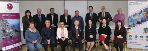  ??  ?? Pictured at Skellig CRI are, front, from left: Anne Boland, Comhchoist­e Úíbh Ráthaigh; Prof. John O’Halloran, UCC; Cllr. Norma Moriarty, KCC; Prof. Patrick O’Shea, President, UCC; Moira Murrell, Chief Executive, KCC; June O’Connell, NAISC; Belinda Gascoigne, Skellig CRI; back, from left: Bridget Fitzgerald, KCC; John Griffin, KCC; Frank Curran, SCTN; Steve Lynott, Dark Skies; Joseph McCrohan, SKDP; Noel Spillane; SKDP; Dr. Séamus Ó Tuama, UCC; Micheál Lyne, VIDCO.