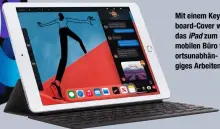  ??  ?? Mit einem Keyboard-Cover wird das iPad zum mobilen Büro für ortsunabhä­ngiges Arbeiten.