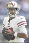  ?? HANNAH FOSLIEN — GETTY IMAGES ?? Niners quarterbac­k Jimmy Garoppolo will look to rebound from a threeinter­ception effort in a 24-16 loss to the Vikings to open the season.