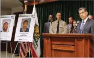  ?? AP PHOTO BY MICHAEL BALSAMO ?? California Attorney General Xavier Becerra, far right, announces what authoritie­s believe is one of the largest human traffickin­g cases in the western United States during a news conference in in Los Angeles Thursday.