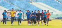  ??  ?? ▪ Defending champions India Blue players during a training session in Lucknow on Friday.