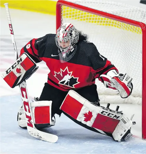  ?? JASON KRYK / THE CANADIAN PRESS ?? While most of Team Canada’s players play in pro women’s leagues, Canada goaltender Shannon Szabados has been playing with the men in the Southern Profession­al Hockey League the last two seasons.