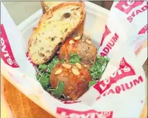  ??  ?? Sicilian meatballs — in pork or meat-free versions — will debut at 49ers games, courtesy of Barbacco.