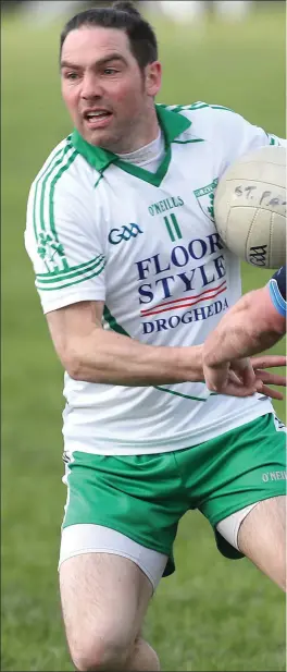  ??  ?? Daithí White of St Patrick’s goes past Simonstown Gaels’ Barry Fox during the